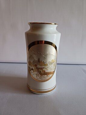 Japanese 24K Gold Trimmed The Art of CHOKIN Vase Traditional Japanese Scene